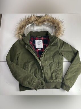 Hollister Heritage Jacket Green Size S Streetwear Y2K Grunge Twilight Faux Fur